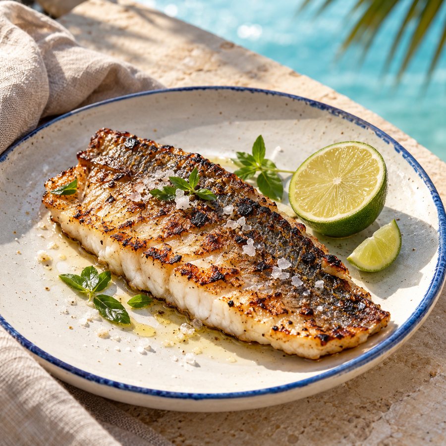 Grilled fish with sea salt and lime